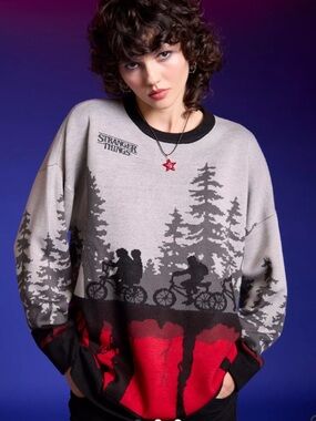 Stranger Things Hawkins & Upside Down Intarsia Sweater Hot Topic